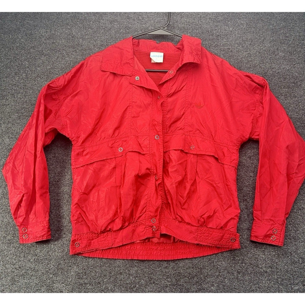Vintage 80s Adidas Training Rain Jacket Nylon Windbreaker Red Casual Small